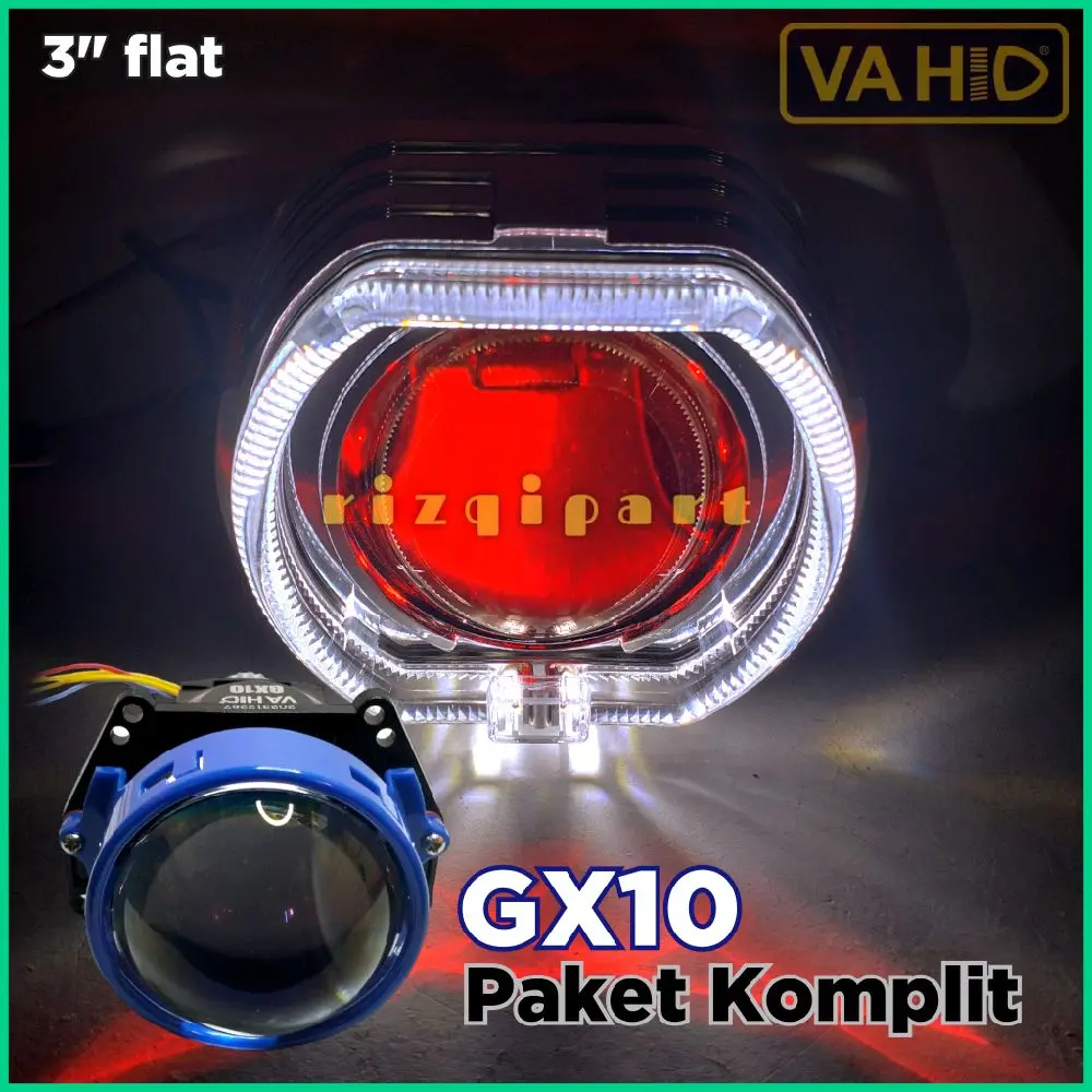 Vahid Biled GX10 gmax series paket komplit | led projector 3 inch purple lens + shroud + demon eyes + relay set satuan