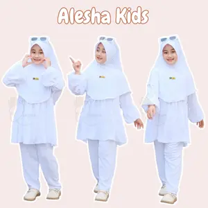Setelan Anak Perempuan / Setelan Baju Muslim Putih Set Hijab / Setelan Manasik Simple / One Set Anak Model Baru / Baju Muslim Anak / Setelan Putih Anak Perempuan Gamis Lebaran