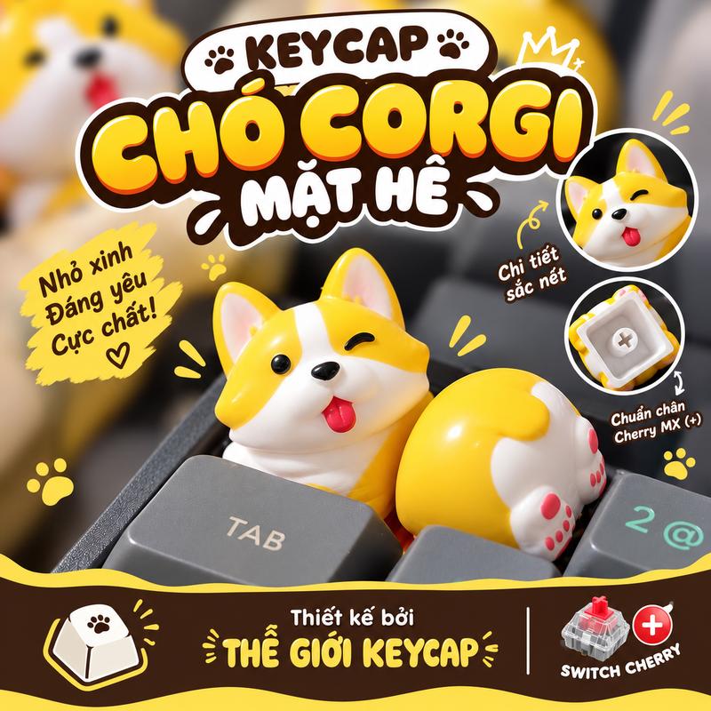 Keycap Chú Chó Corgi Mặt Hề Siêu Dễ Thương | Trang Trí Bàn Phím Cực Vui