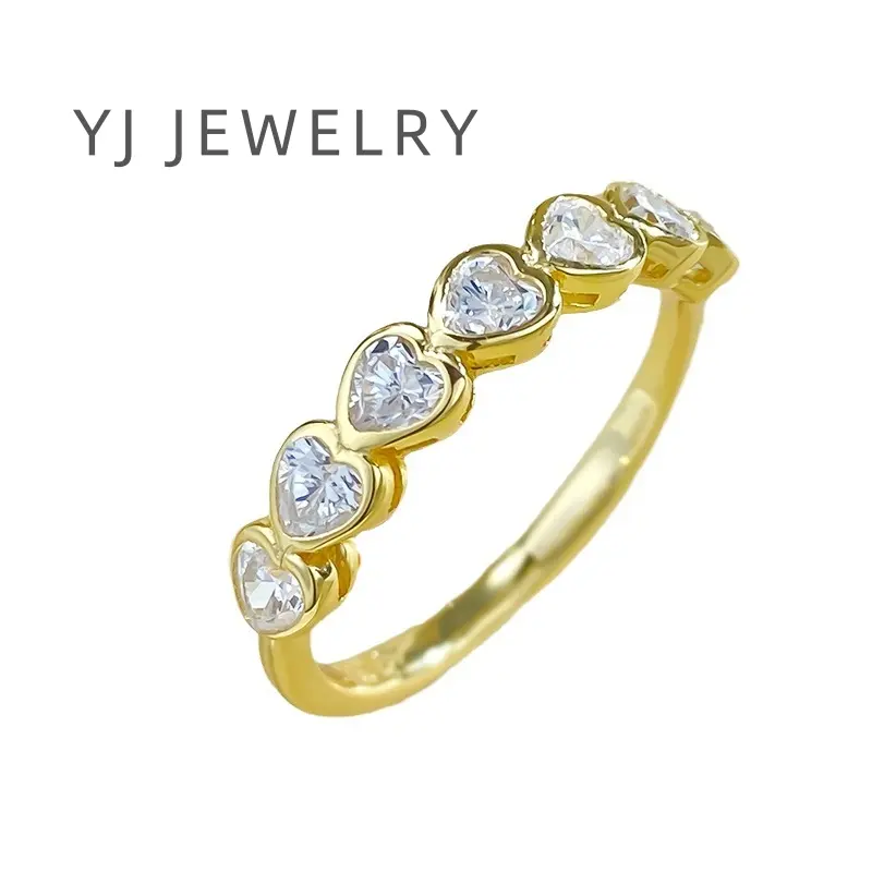 YJ-S925 Sterling Silver Gold Plated Heart Shape Ring Exquisite Versatile Style Fashion Band