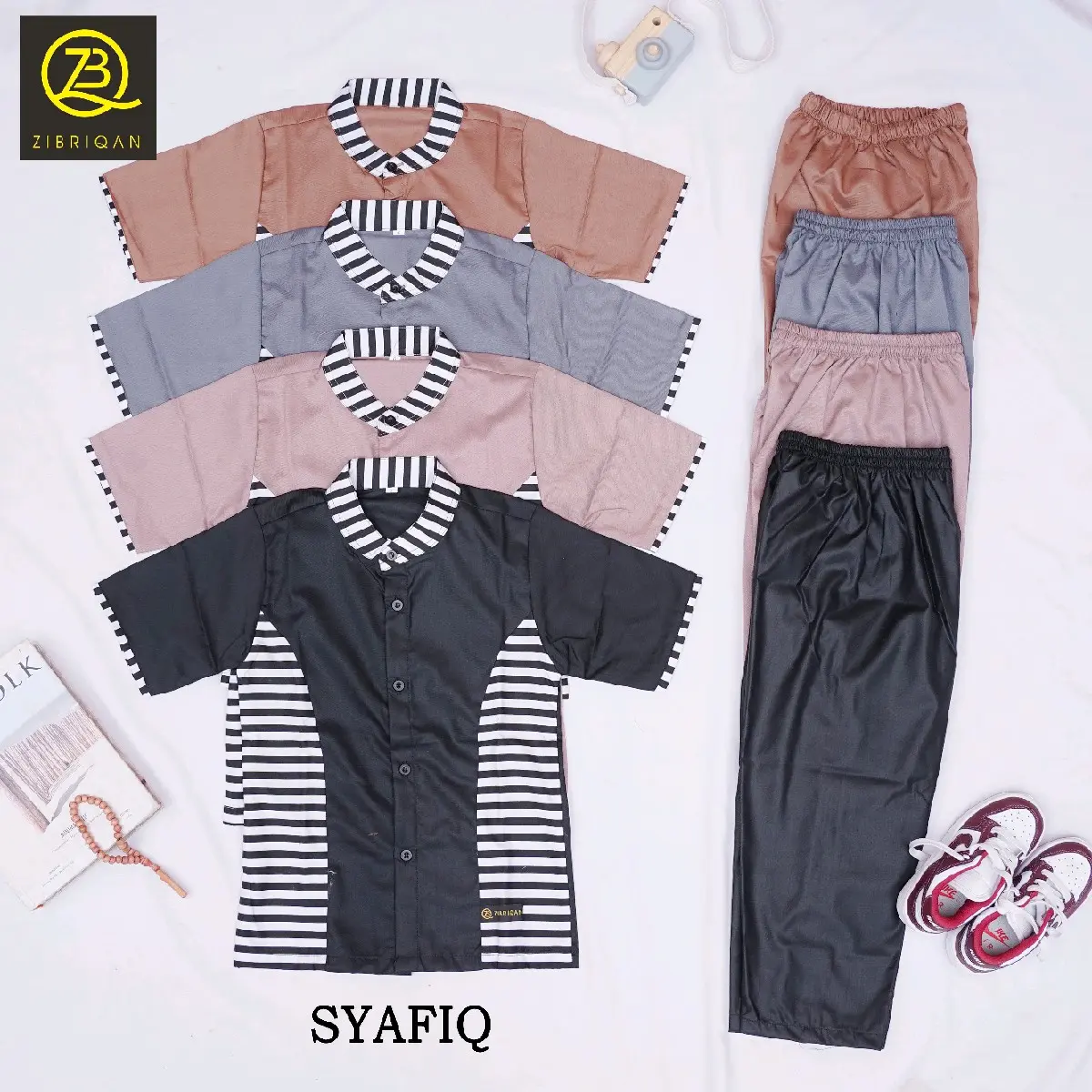 (GRATIS PECI) ZIBRIQAN Setelan Baju Koko Anak Lengan Pendek SYAFIQ  Bahan Katun Toyobo Usia 1-7 Tahun
