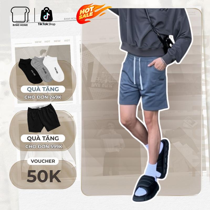 OUTLET SALE 80% Quần short nỉ nam BAMI HOME form trên gối thoáng mát QN21 Menswear Nhung Đen