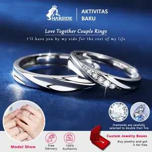 Harside Cincin Couple Perak Kawin Couple Nikah Hadiah Pernikahan Adjustable Zirkon Aksesoris Pria Wanita Korean Style