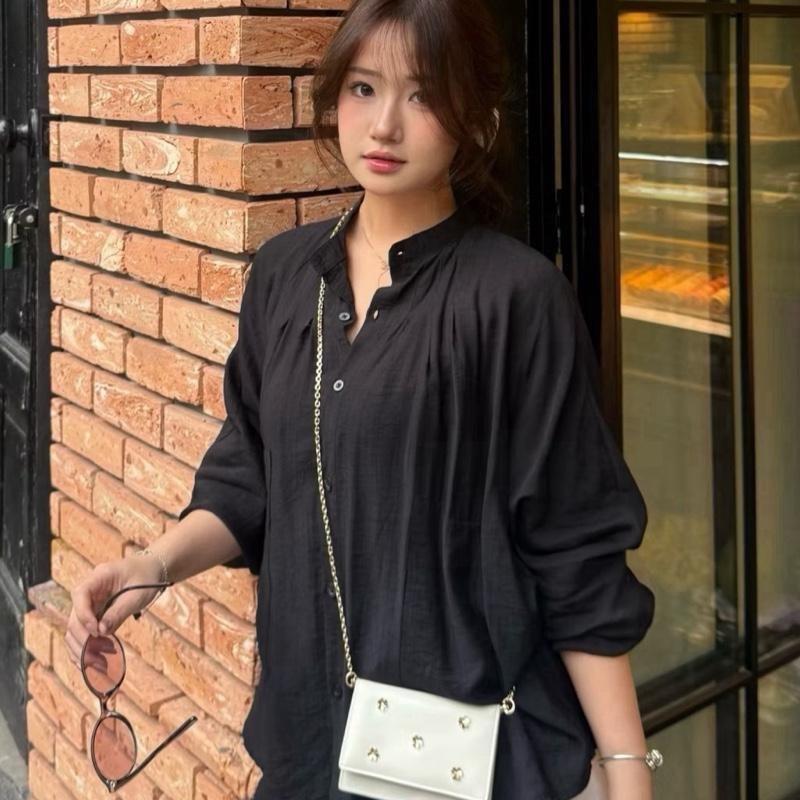  Sơ Mi Trơn Đũi Nữ Tay Dài Thắt Dây Eo Dáng Basic Mùa Hè Mặc Đi Chơi áo kiểu nữ BIGSIZE 