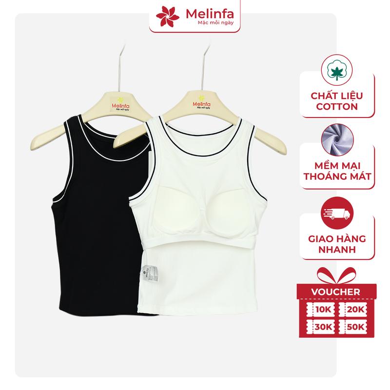   PREMIUM COTTON  Áo ba lỗ nữ có đệm ngực MELINFA vải Cotton tự nhiên thoáng mát trẻ trung mã VAA0588 