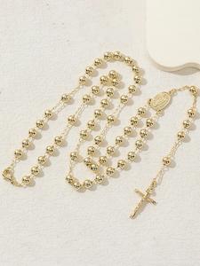 Collar de cuentas con Cruz de la Virgen María, collar largo de moda para hombres y mujeres, accesorio casual para uso diario