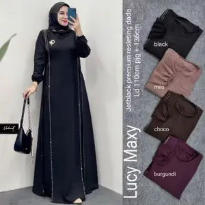 Lucy Maxy Abaya Sabrina Mat Sabrina anti uv  Ld 115 PJ 140 Jetblack Premium Resleting Dada
