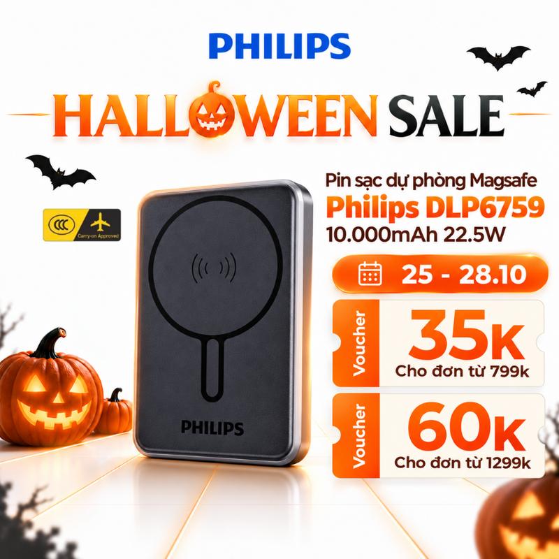Pin Sạc Dự Phòng Từ Tính Philips DLP6759 10.000mAh 22.5W, có 3C, mang lên máy bay