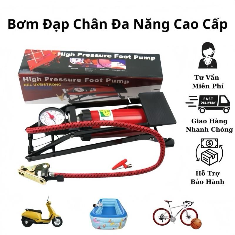 Bơm Xe Đạp Xe Máy Mini Đa Năng Đồng Hồ Đo Áp Suất Van Bơm Dây Dẫn Dụng Cụ Bơm Hơi Đạp Chân Kim Loại Nhựa Tiện Lợi Du Lịch