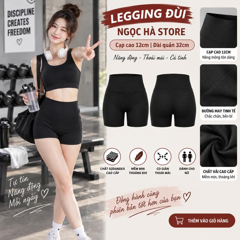 Combo 2 Quần Đùi Legging Nữ Cạp Cao 12cm Định Hình Ôm Fit Body Co Giãn 4 Chiều…