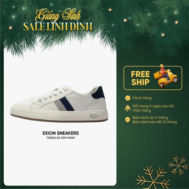 Bentoni Giày Nam Exion Da Bò Thật Cao Cấp Mềm Mại Sang Trọng Đế Cao Su Êm Ái Chống Trơn Bền Bỉ Đi Làm Học Chơi Năng Động Trẻ Trung Màu Trắng Sọc Xám Xanh