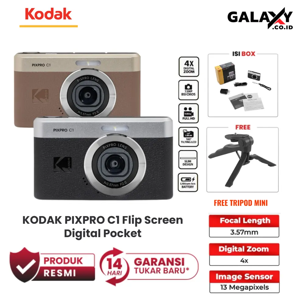 KODAK PIXPRO C1 Flip Screen Digital Pocket Camera Resmi