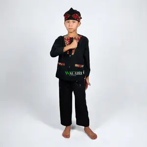 pangsi muslim anak  polet batik V baju celana hitam  setelan Panjang Tangan Koko Peci Katun  Motif Kombinasi Kurta