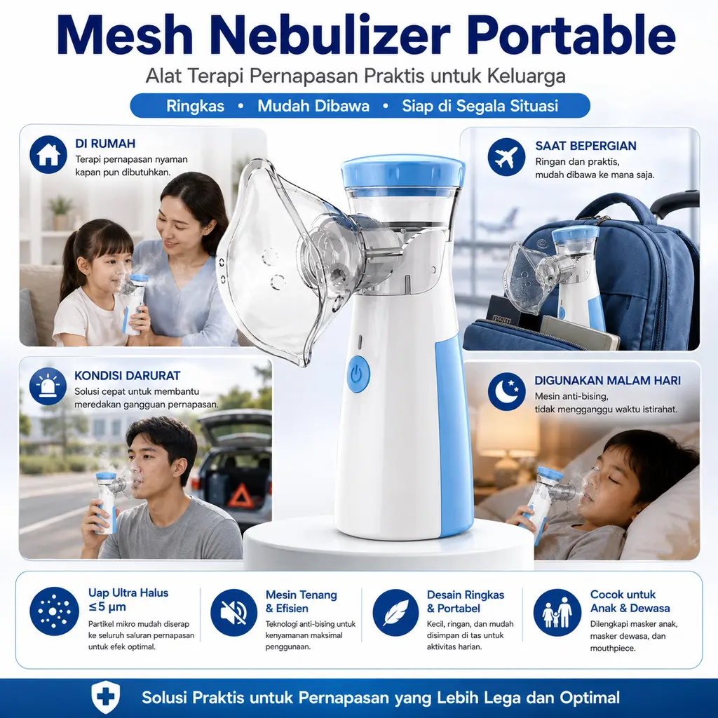 Alat Terapi Pernapasan Mesh Baterai Nebulizer Inhalasi Portable Asma Machine Handheld AA Pernafasan Uap Bantu BR496 Inhaler