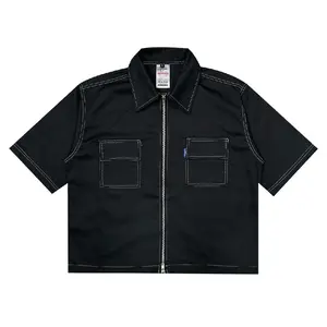 Lawna - Workshirt Boxy Double Zipper with Clark White - Black