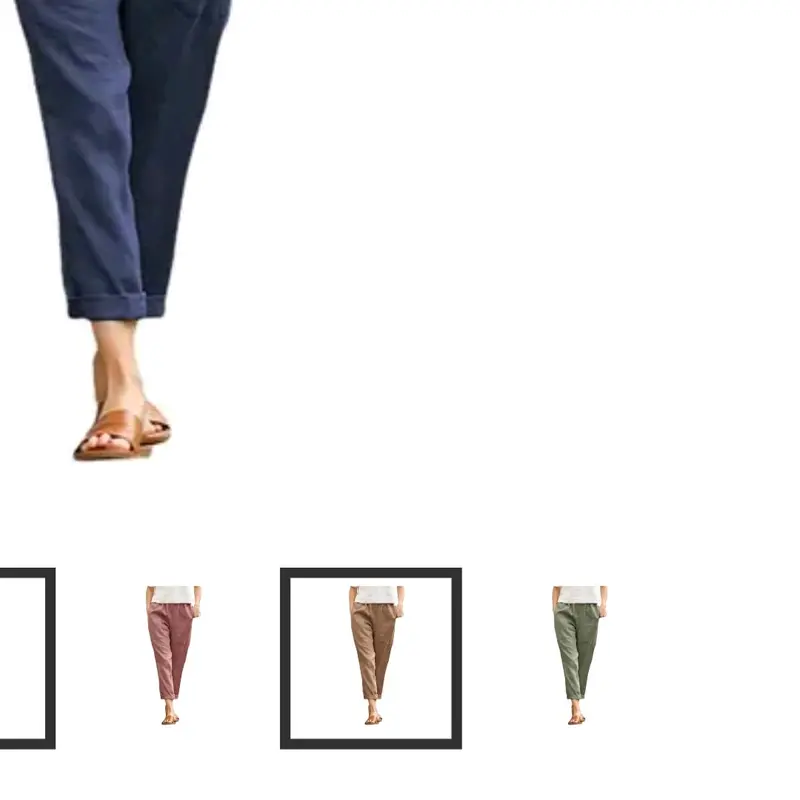 celana 7/8 santai bahan katun linen impor,pinggang karet celanakulot Coklat Kaki Coklat Kaki baju  harian Abu Putih Wanita Hitam Biru 5