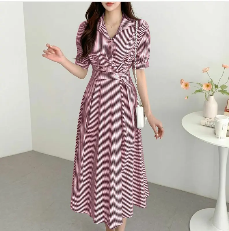 THABISHOP / GANI STRIPE DRES / HN / BAJU DRESS WANITA KOREA / BAJU WANITA / DRES KONDANGAN / DRESS REMAJA / DRESS KOREA / DREES / PAKAIAN WANITA 4