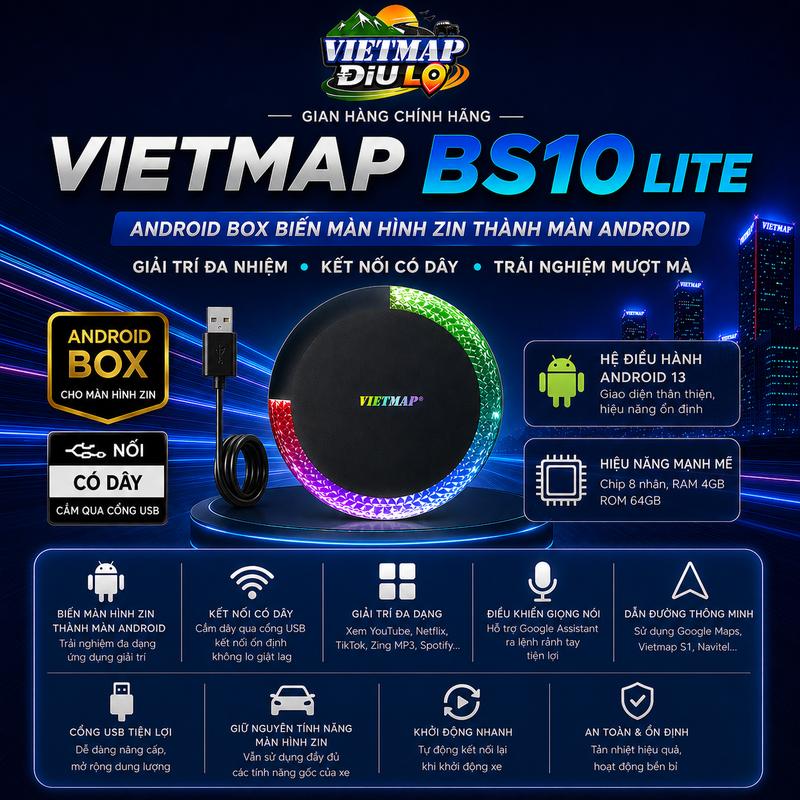 VIETMAP BS10 Lite Android Box – RAM 4GB ROM 64GB, Snapdragon 662, Hỗ trợ 4G, WiFi, GPS