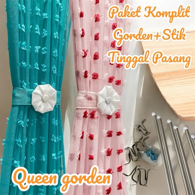 Gorden Kupu-kupu Ikat Pita Jendela Minimalis Fullset Stik - Curtain Pink Vitrase lengkap dengan besinya hordeng 1