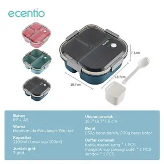 ecentio lunch box kotak bekal anti tumpah 3 grid 1100ml /850ml Kotak 4