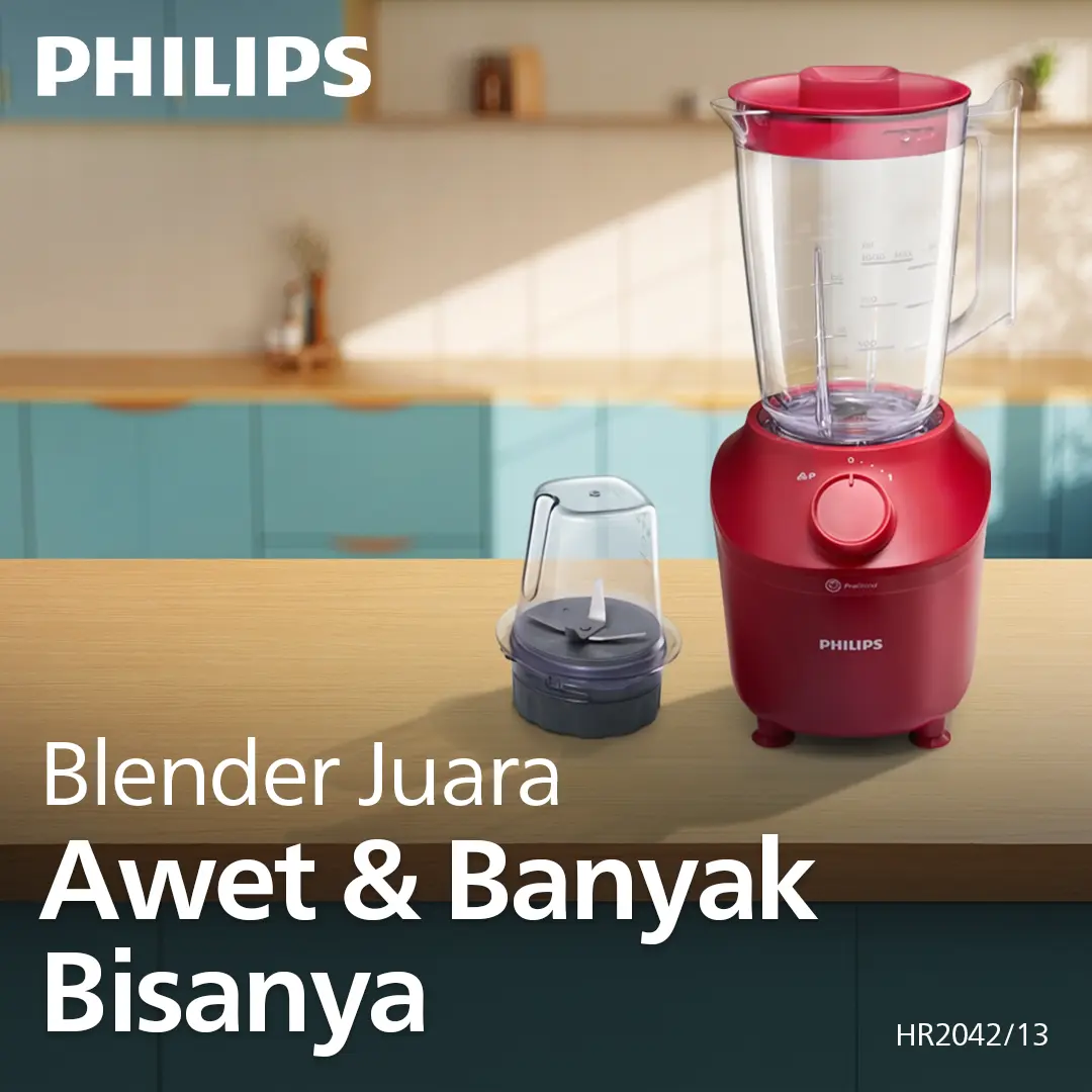 [Creator] Blender Philips Plastik 1 Liter - 3000 series HR2042/13 - Blender Jus - Blender Juicer - Blender Terbaik - Blender Serbaguna - Dry Mill - Merah