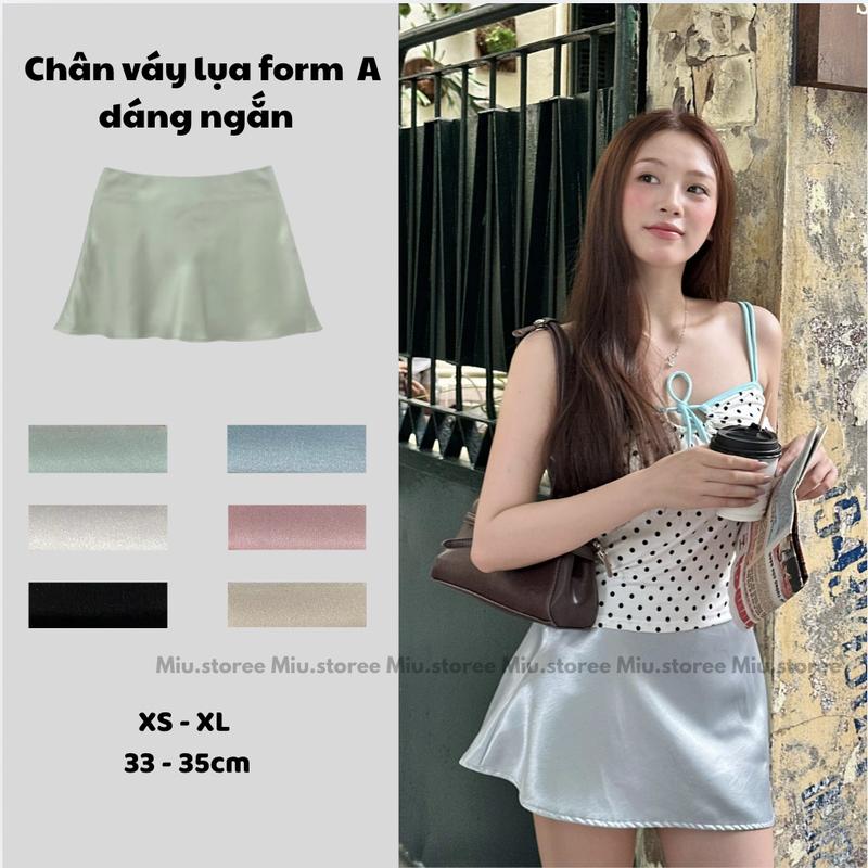 Miu.storee2 Chân Váy Ngắn Xoè Lụa Chousa L1 ngắn xoè Form A có quần bảo hộ Size XS - XL, dài 33-35cm
