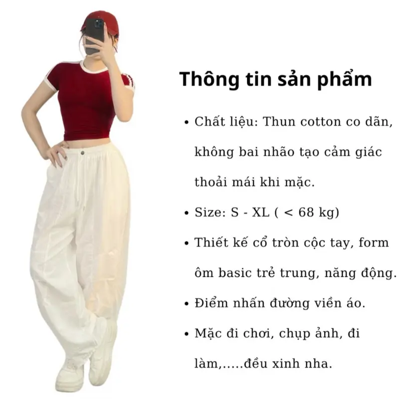 ￼Áo thun cộc tay nữ cổ tròn dáng ôm phối viền chất Thun Cotton Bigsize, Áo thun cộc tay nữ phối viền 1