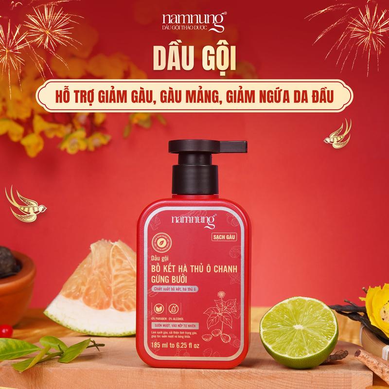   FLASH SALE  Dầu gội thảo dược bồ kết NamNung hỗ trợ giảm gàu nấm viêm da đầu Chai 185ml Chăm sóc tóc Dưỡng tóc nữ - Giảm 39% 