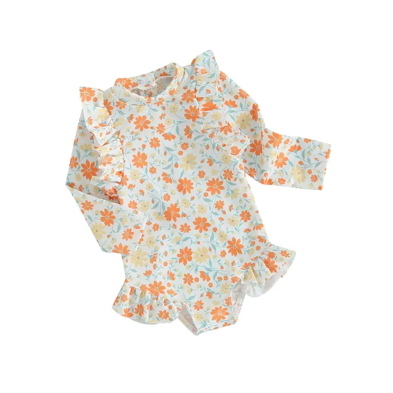 Đồ Bơi Trẻ Em Và Bé Gái Mới Biết Đi, 6, 12, 18, 24 Tháng, 2T, 3T, 4T, Áo Tắm Dài Tay, Cổ Thuyền Viên, In Hoa, Bộ Đồ Tắm Mùa Hè, Đồ Đi Biển 1