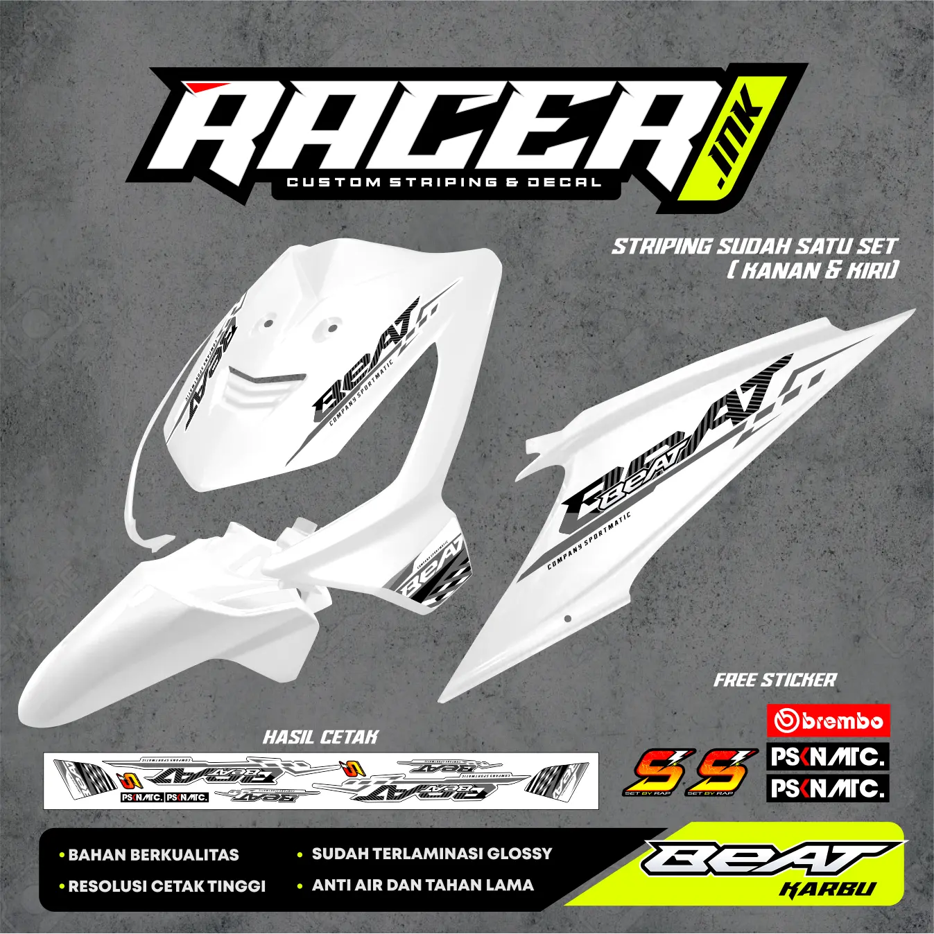 STIKER STRIPING BEAT KARBU MOTIF SIMPLE NON TRANSPARANT BY RACER