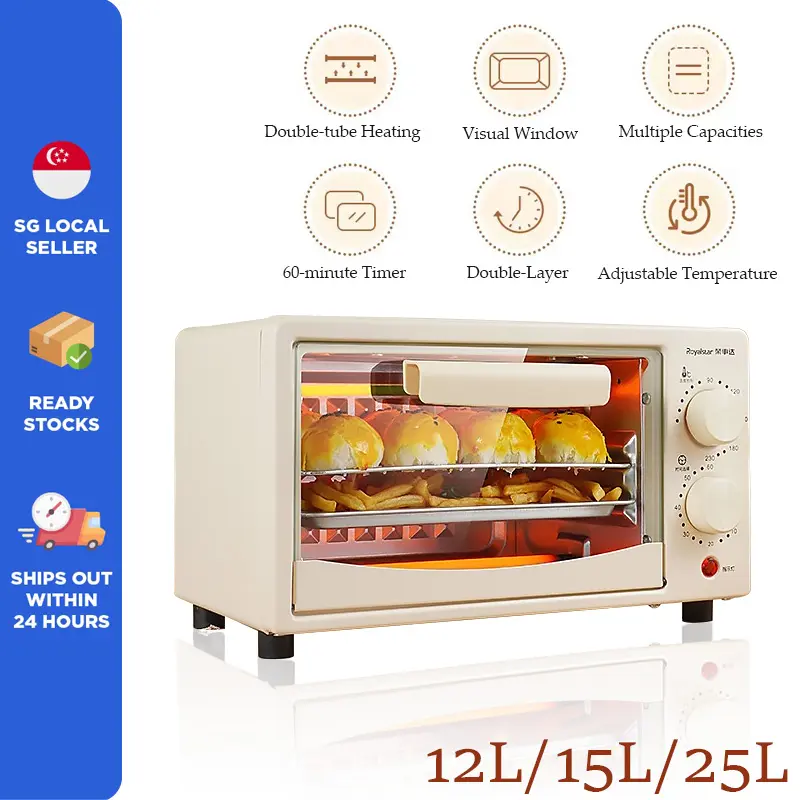 Simplus 12L Mini Electric Oven 30 Min Timer Double Konbs 3 Temperature Baking Viewable Window