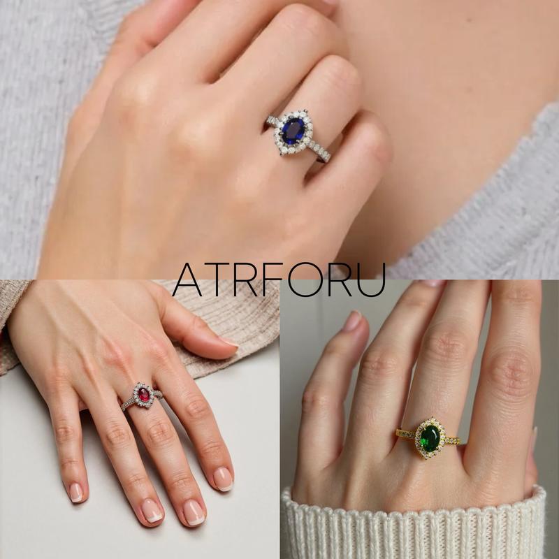 Nhẫn Đá Quý Có Thể Điều Chỉnh S925 Thanh Lịch, Thiết Kế Hình Bầu Dục, Sapphire, Ruby Và Đá Ngọc Lục Bảo, Hoàn Hảo Cho Mọi Dịp, Đóng Gói Đẹp, Bền Và Chống Phai Màu, Chống Thấm Nước, Thích Hợp Mặc Hàng Ngày, Atrforu 3