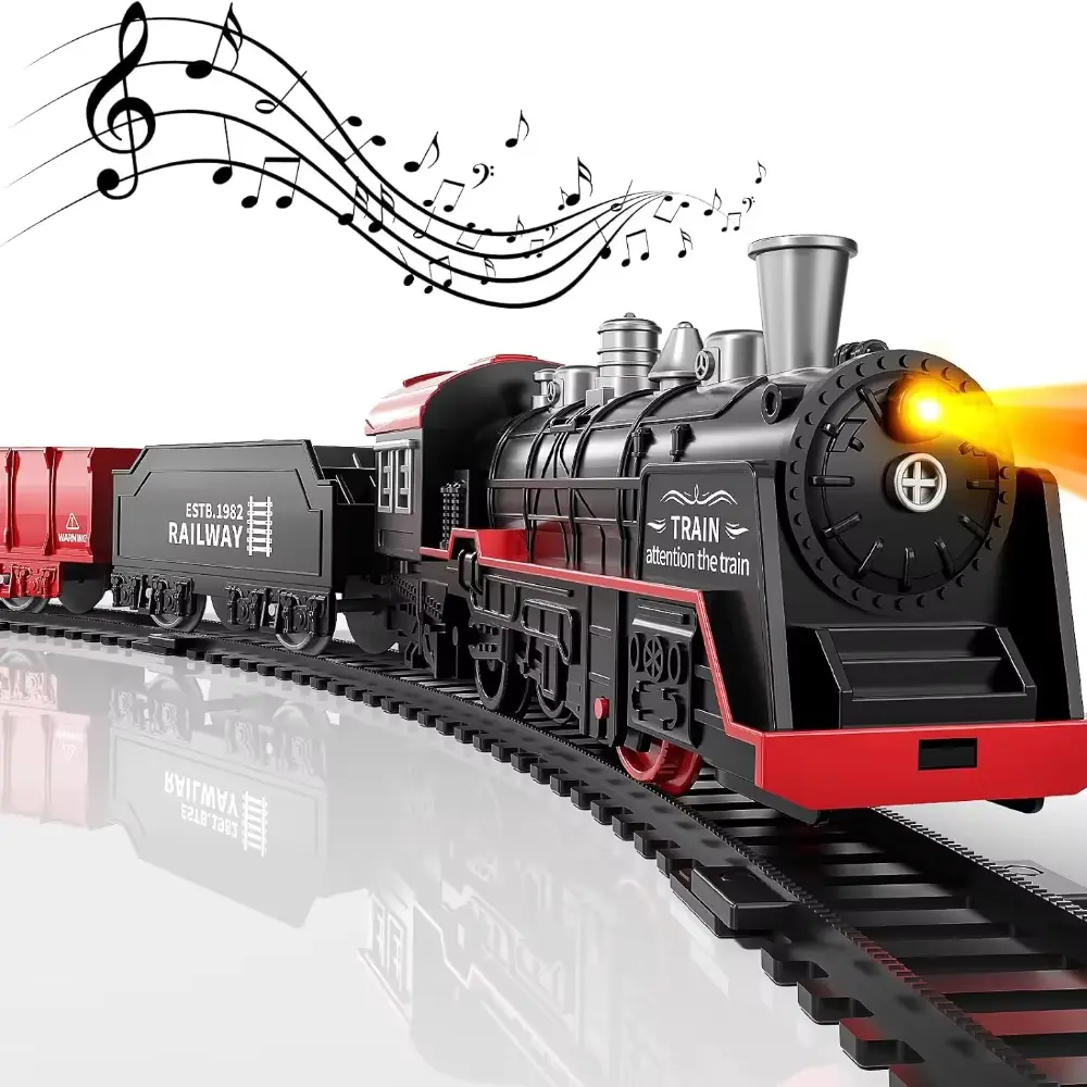 Electric Train Track Set with Lights Sound Retro Simulation Rail Car Model Children Railway Toys Kids Christmas Gift