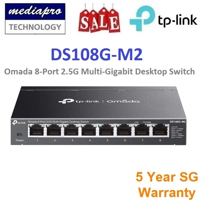 TP-LINK DS108G-M2 Omada 8-port 2.5G Multi-Gigabit Desktop Switch (Support 2.5G / 1G ) ( DS108G M2 ) - Local TP-Link Singapore Warranty