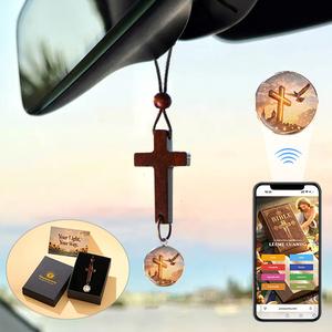 Youtysunny Colgante de cruz para coche con versículo bíblico NFC–Regalo de fe limitado para el Black Friday, envía versículos bíblicos & música basada en el estado de ánimo para calmar las emociones, bendiciones en la carretera, 10+ idiomas, 20+ versiones