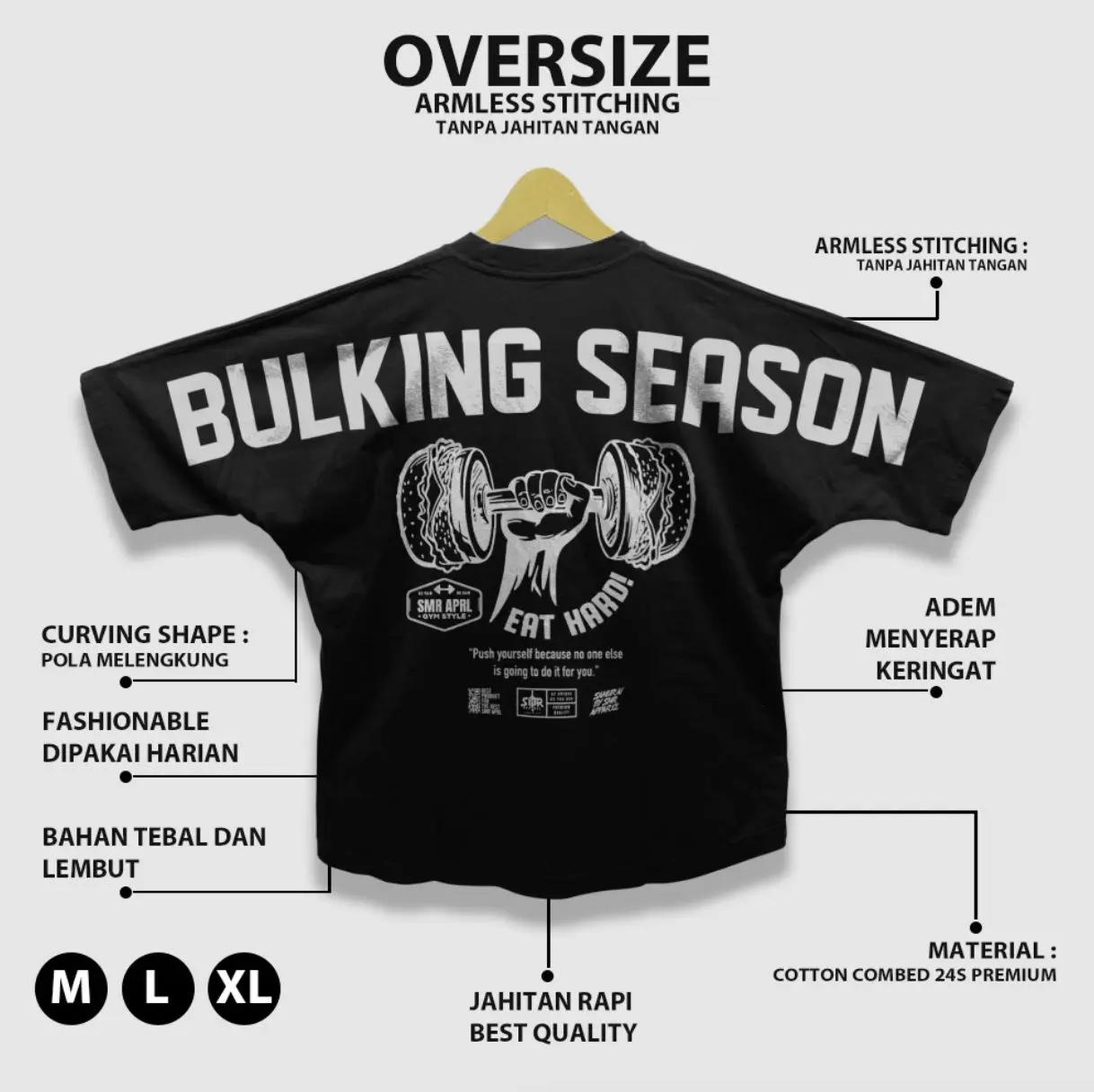 SMR APPAREL - T-Shirt Kaos Oversize BULKING SEASON Cotton Combed 24s Pria & Wanita Dewasa Workout Atletis Gym Baju Distro Oblong Katun
