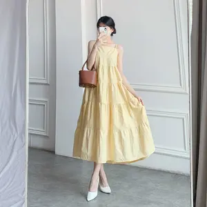 (Posy) Midi Dress Wanita Jo Sleeveless Bahan Cotton Long Gaun Kasual Tanpa Lengan