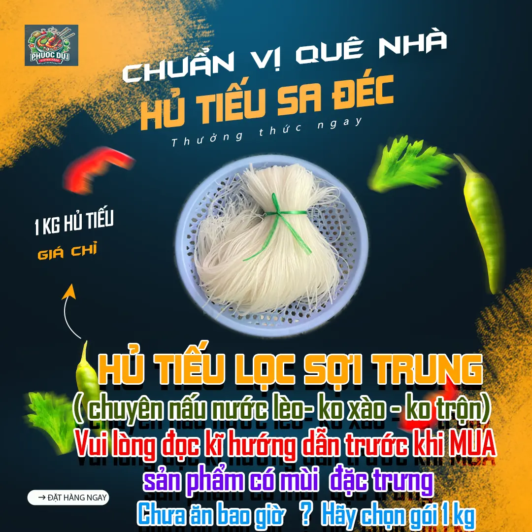 1 kg hủ tiếu lọc sợi trung - chỉ nấu nước lèo- hủ tiếu sa đéc dai ngon(chất lượng cao)