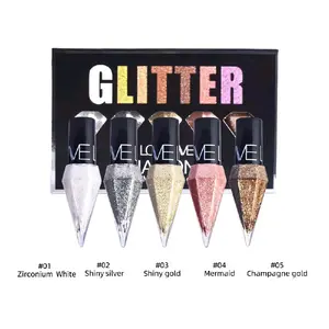 Eyeliner Cair Glitter Berlian 5 Warna, Eyeshadow Mini Tahan Lama Cepat Kering Tahan Air Emas Perak Kosmetik Eye Liner