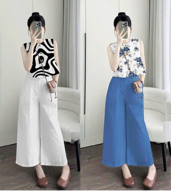 Set Nữ thời trang Áo sát nách Quần ống rộng thanh lịch tôn dáng Đồ Công Sở Hàng Thiết kế. Mã V789