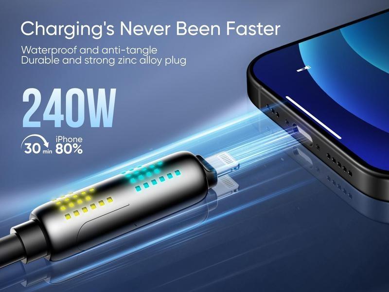 Product Introduction of New-MAGIC JOHN 4-in-1 Charging Cable, Super Fast 240W Charging with RGB Light 13