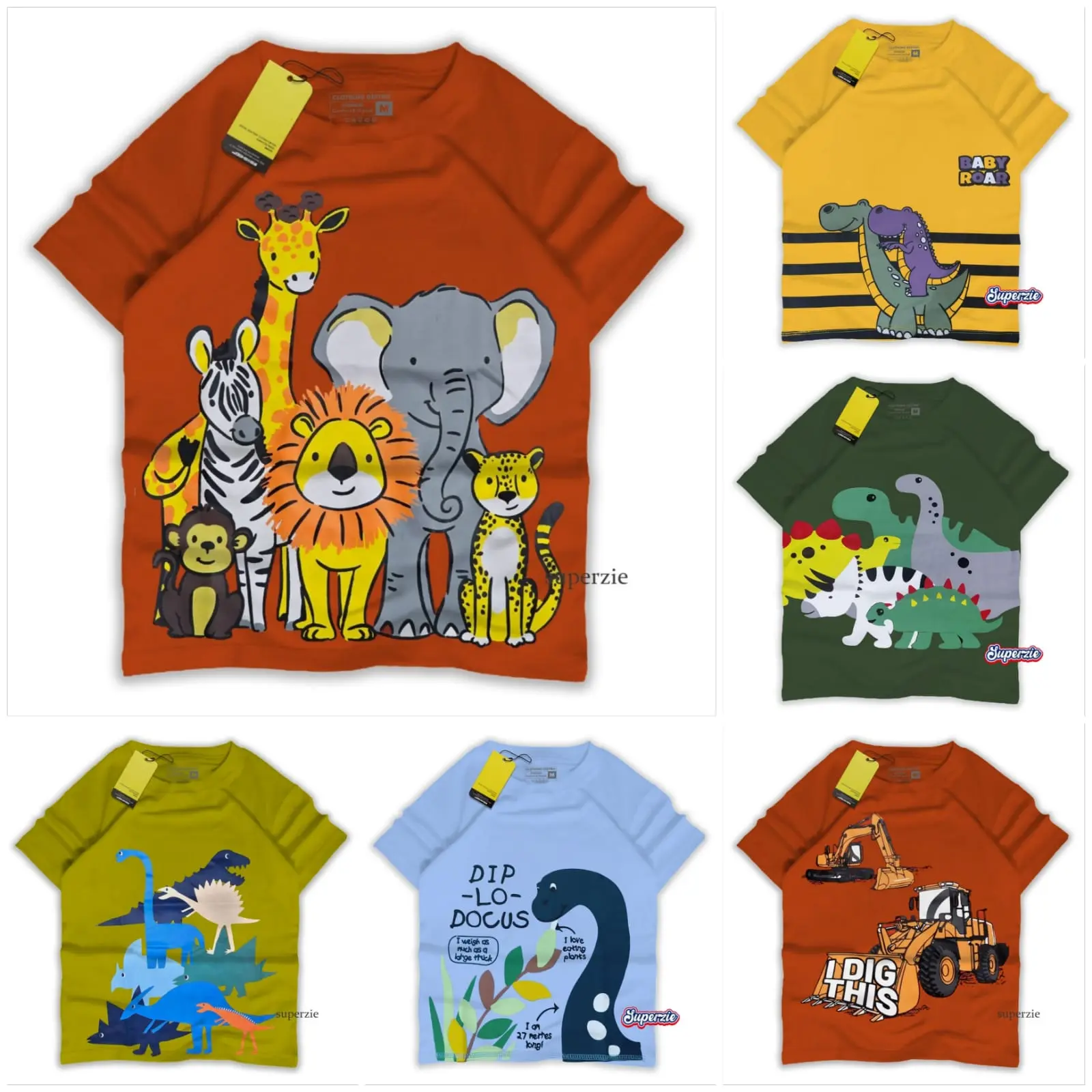 SUPERZIE series Kaos anak laki laki usia 1-13 tahun Baju anak cowok remaja tanggung SD SMP kaos oblong motif dino animals tyrex Laki-Laki Katun Perempuan