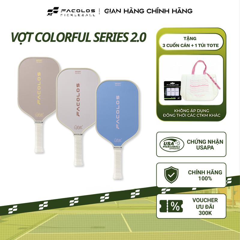 Vợt Pickleball Facolos Colorful Collection 2.0 Sport Series 16MM Nâng Cấp Với Mặt Vợt Carbon T300