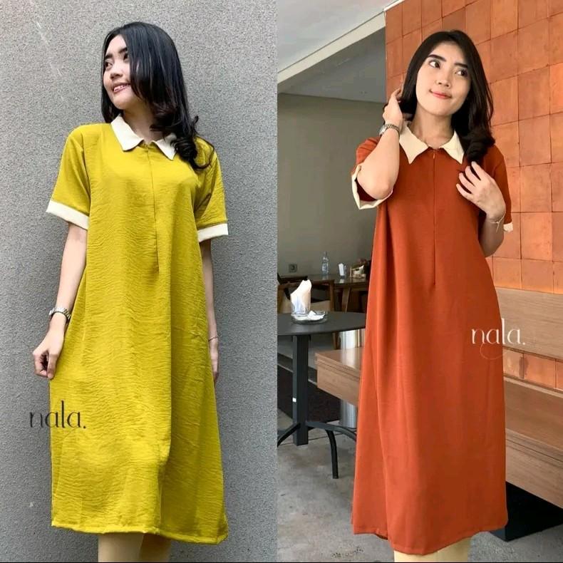 Paket irit 2pcs Andira Long Daster Wanita Kerah Kekinian Crinkle Busui Panjang Oversize 3