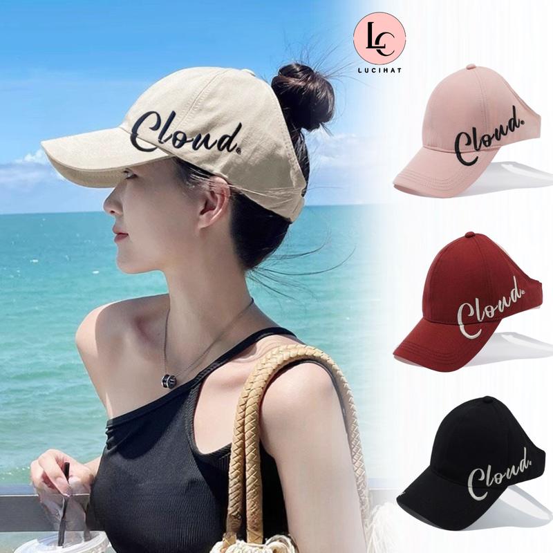 Mũ lưỡi trai nam nữ nửa đầu thêu chữ Cloud, nón lưỡi trai hở chóp thể thao form mềm chất liệu vải kaki cao cấp