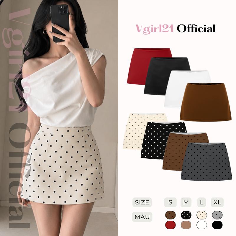 Chân Váy Chữ A Họa tiết Chấm Bi & Trơn - Dottie Skirt - Kèm Quần Bảo Hộ - Dễ…