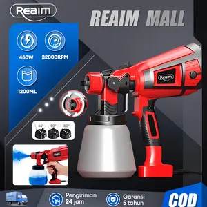 Spray Gun Cat Semprot Elektrik 1200ML 450W REAIM Alat Semprot Cat Tembok Dinding Kayu Furnitur Mobil Motor Pagar Besi Proyek Rumah Tangga Bengkel DIY Hasil Halus Atomisasi Tinggi Cepat Kering Praktis Portable Tidak untuk Cat Minyak Garansi