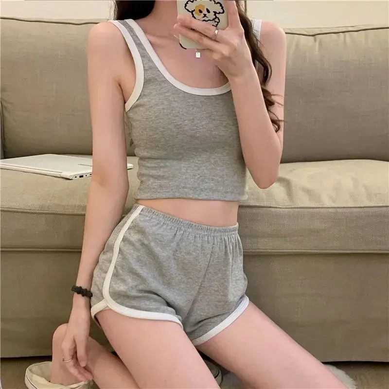 Summer sleeveless casual sports suit women's Korean-style fashionable running sports vest shorts yoga slim fit two-piece suit