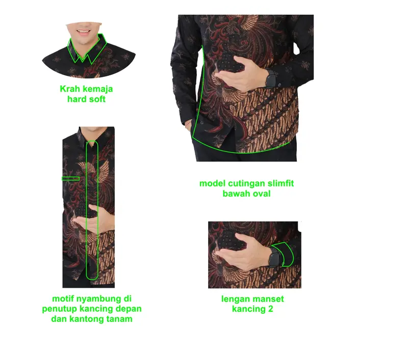Kemeja Batik Lengan Panjang Premium Slimfit Bangau kuning golden hitam  Lapis Furing Katun HERO Baju Pria Motif Garis Hem Cowok Atasan Casual bisa rekues Pendek 7