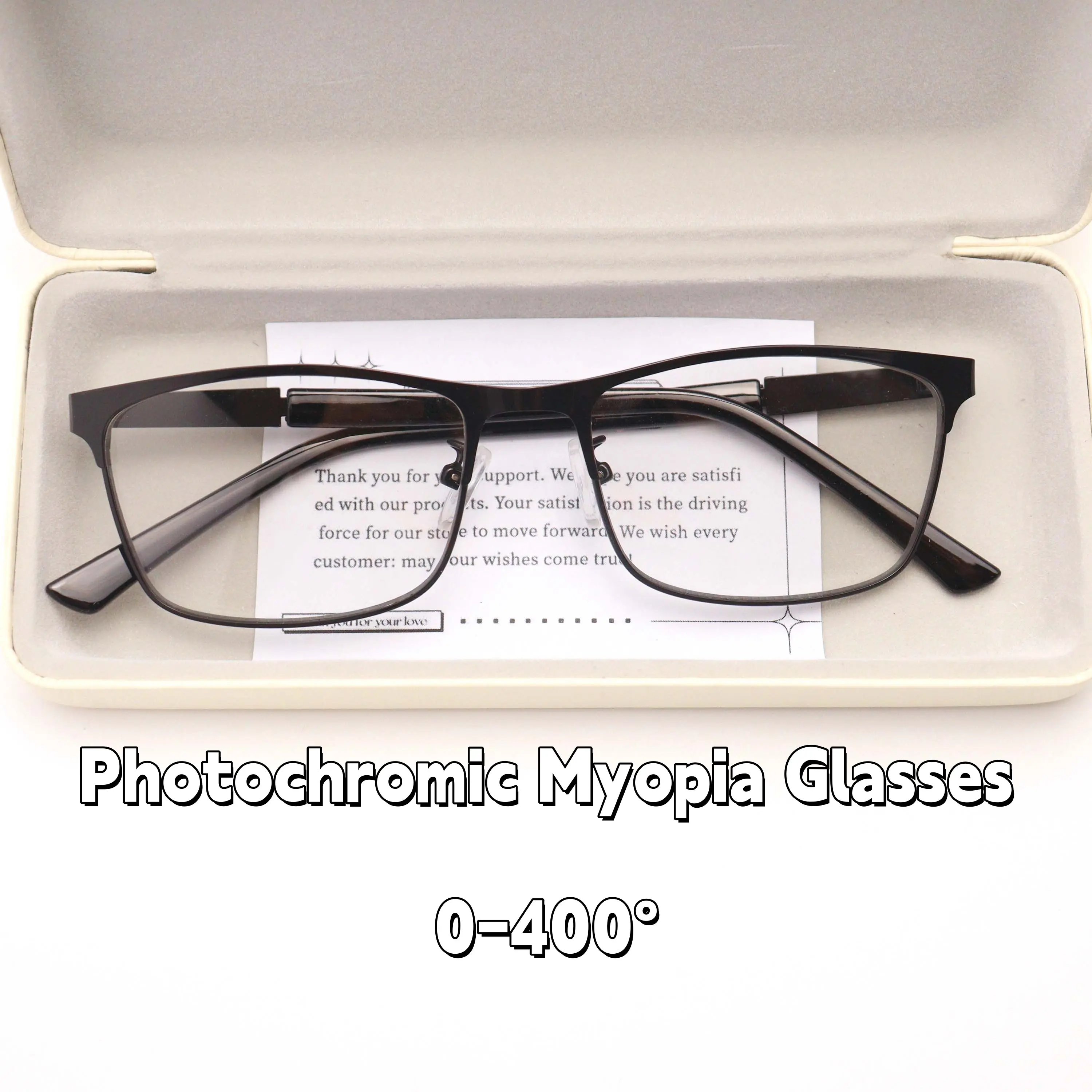 0-400 Photochromic Graded Eyeglasses Anti-Radiation Fashion Square Frame Computer Myopia Glasses Graded Glasses for Nearsighted